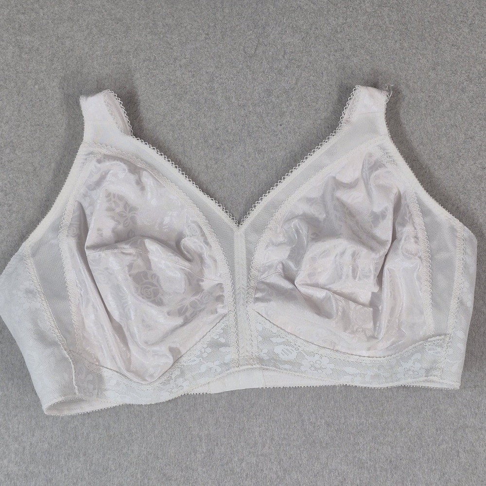 Playtex Women Bra 50D White Floral Full Coverage Wireless Lace Lightly Lined